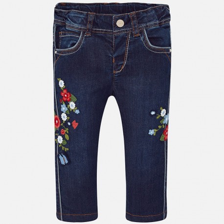 Mayoral Długie spodnie 1524-47 jeansowe dla dziewczynki z haftami