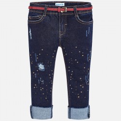 Mayoral spodnie 4542-85 Długie jeansowe z paskiem dla dziewczynki regular fit